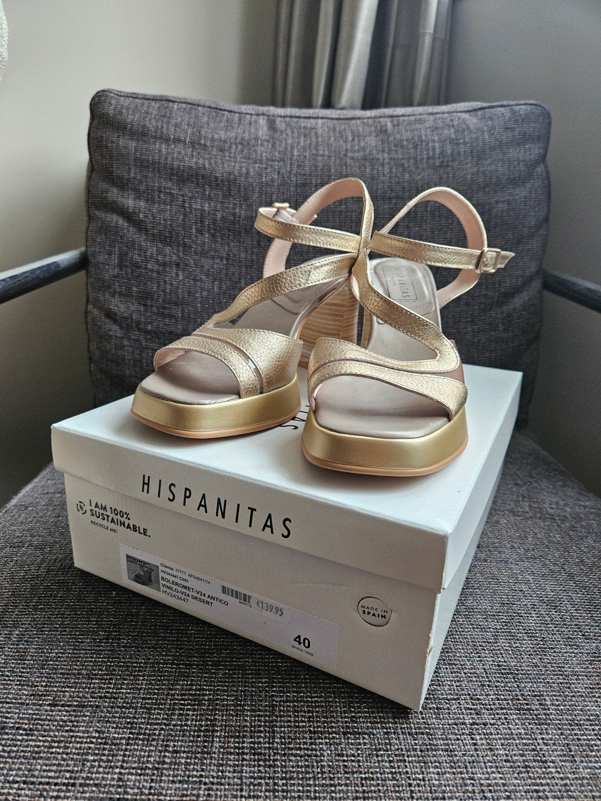Hispanitas Gouden Sandalen Maat 40 - Nieuw/zgan in Doos, Kleding | Dames, Schoenen, Overige kleuren, Hispanitas, Nieuw, Sandalen of Muiltjes
