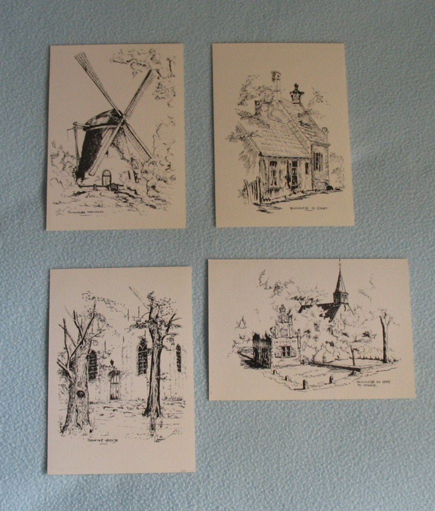 Ansichtkaarten - pentekeningen Schoorl, Ophalen of Verzenden, Noord-Holland