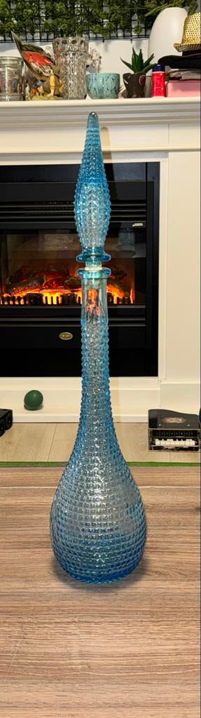 Grote blauwe glazen karaf met stop, Ophalen of Verzenden