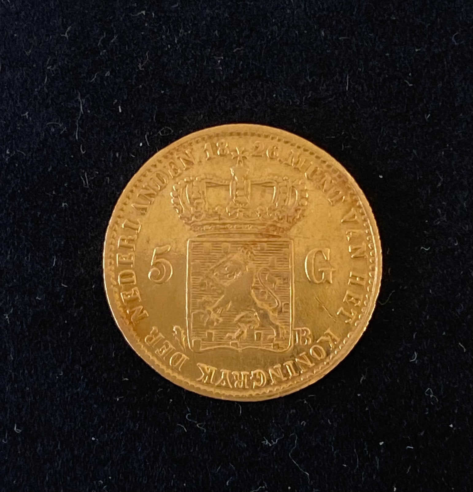 Gouden vijfje, Willem 1, jaartal 1826B, zeldzaam!, Postzegels en Munten, Ophalen of Verzenden, Nederland, Munten