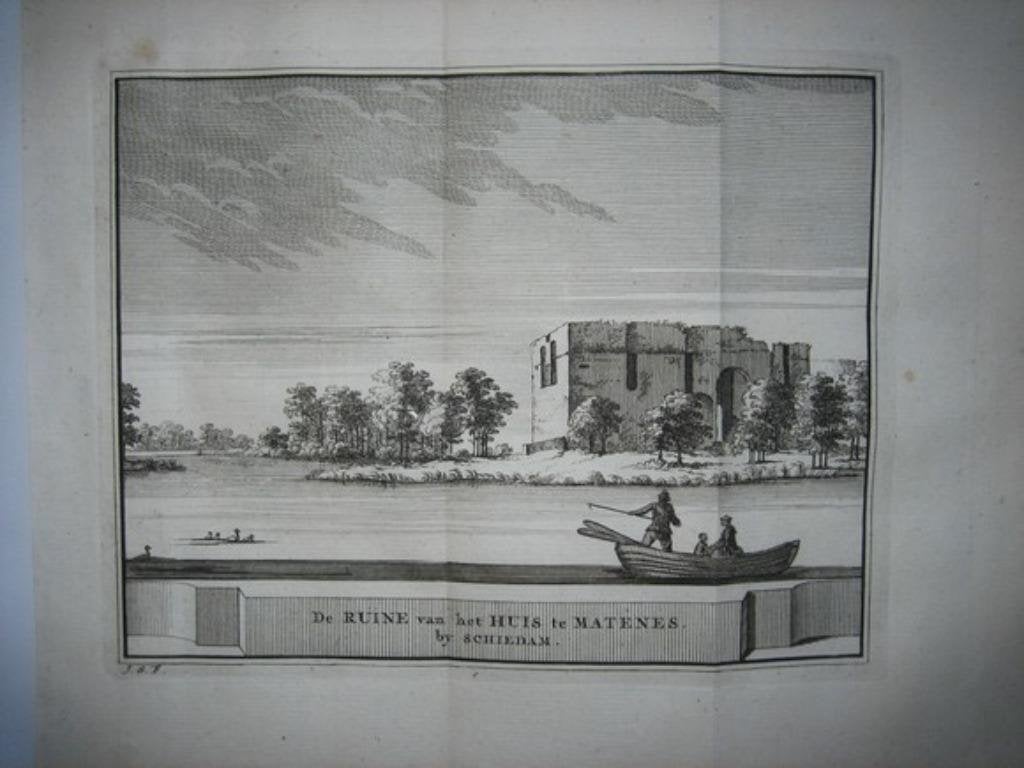 39 Schiedam Huis van Matenes Kopergravure 1736, Ophalen of Verzenden