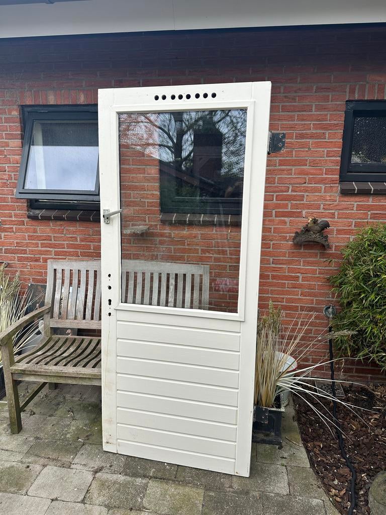 Meranti buitendeur 201x86 met thermopane glas, Ophalen, Gebruikt, 80 tot 100 cm, Buitendeur