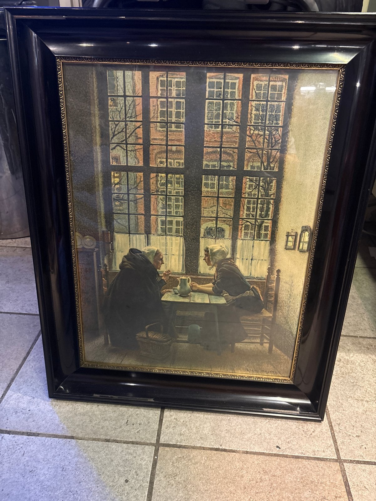 Grote print achter glas, 55x70 cm, gesigneerd, Antiek en Kunst, Achter glas, Portret of Personen, Ophalen of Verzenden, Klassiek