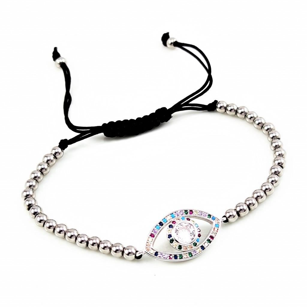 Zilverkleurige Roestvrij Stalen Kralen Armband met Turks Oog, Staal, Birgitta-Gracht 33, 6465 EL Kerkrade, Nederland, Verzenden