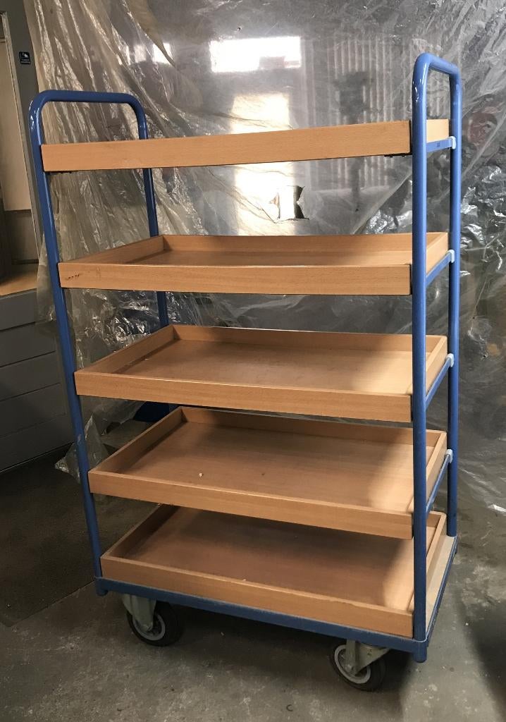 Etagewagen, Fetra, 5x houten bak, 50x91x150 cm, Doe-het-zelf en Verbouw, Transportwagens, Gebruikt, Transportkar, 100 liter of meer