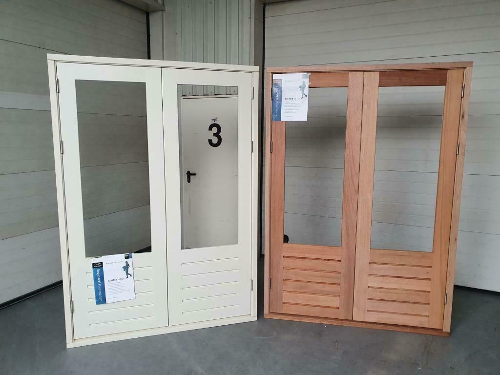 Openslaande deuren (Meranti) met kozijn Tuindeuren Achterpui, Ophalen, Nieuw, Buitendeur, Hout