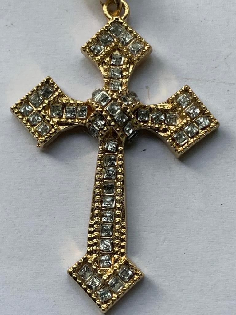 Goudkleurig kruisje met strass steentjes en ketting, Overige materialen, Nieuw, Ophalen of Verzenden, Kruis of Symbool