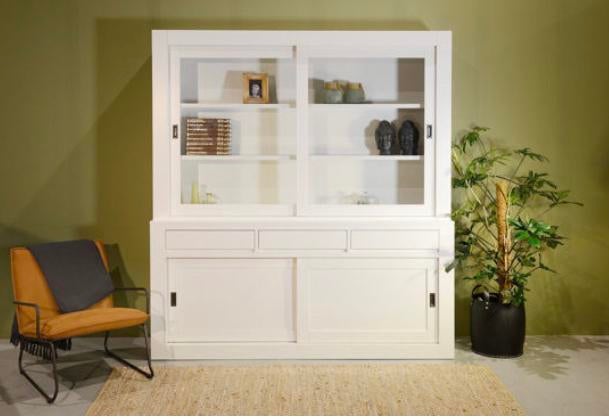 Witte strakke gespoten vitrinekast 220 cm, Ophalen, 200 cm of meer, Nieuw, 200 cm of meer