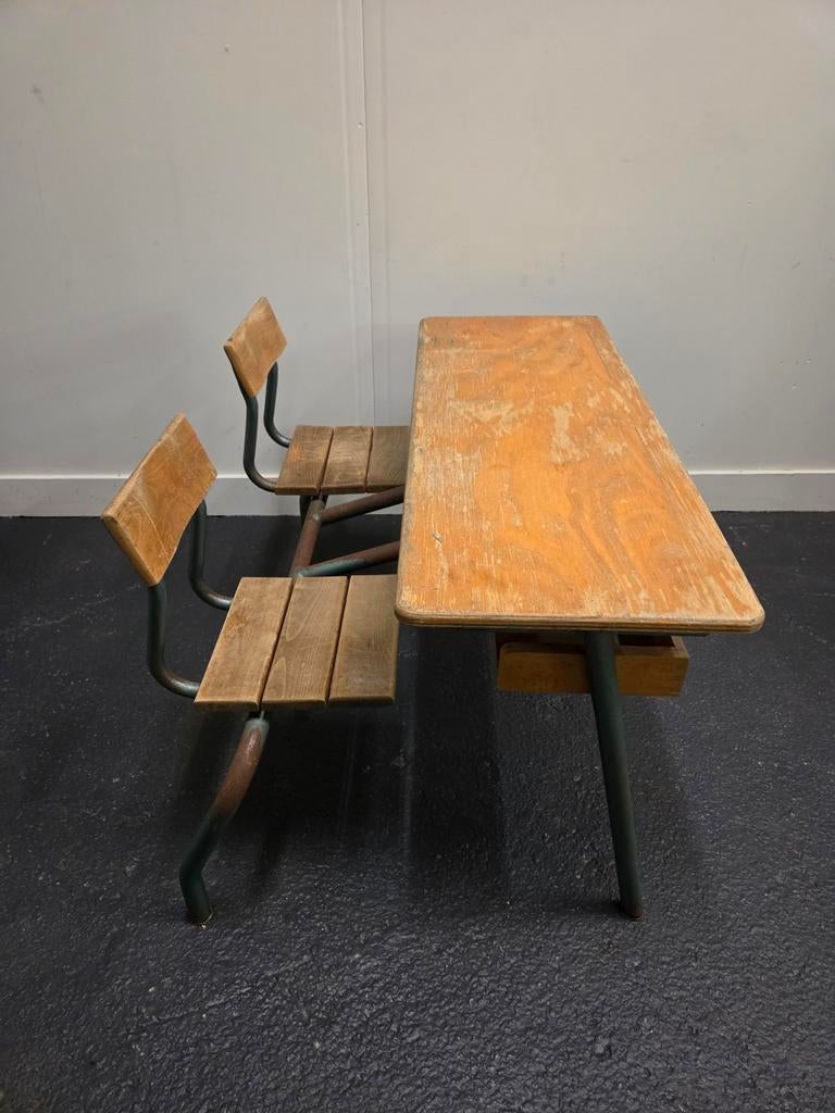 Vintage industriële franse schoolbank bureau, Kinderen en Baby's, Kinderkamer | Tafels en Stoelen, Gebruikt, Ophalen
