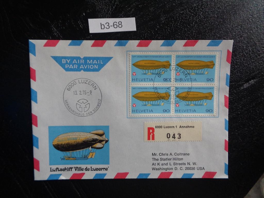 zwitserland - zeppelin lucerne 1975 (b3-68), Postzegels en Munten, Brieven en Enveloppen | Buitenland, Ophalen of Verzenden, Envelop