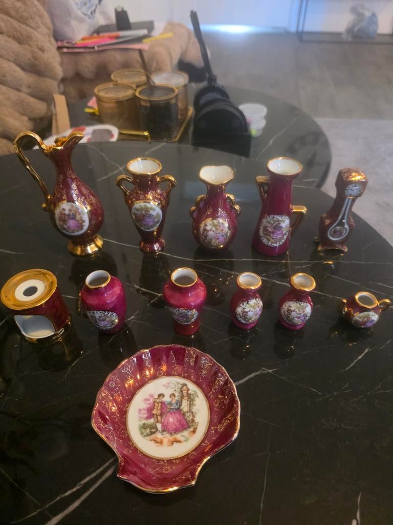 Limoges Miniatuur Porselein Set - Handbeschilderd, Ophalen of Verzenden