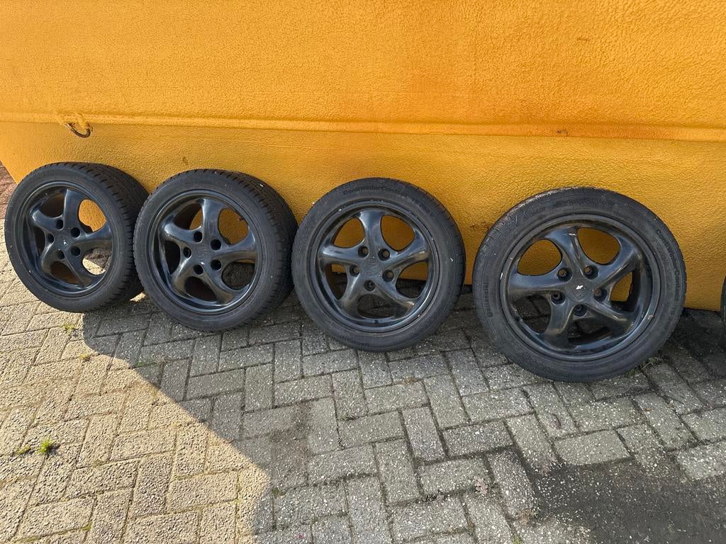 Porsche Velgen 17 inch met Zomerbanden, Ophalen, Gebruikt, 255 mm, Velg(en)
