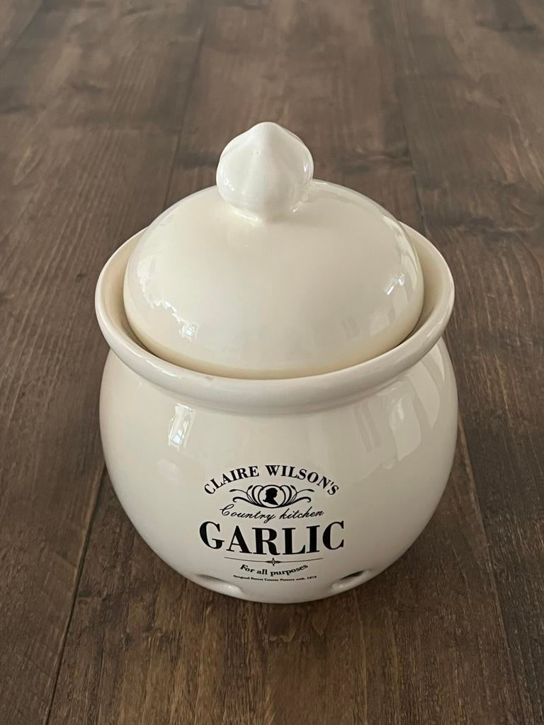 Claire Wilson’s ‘Garlic’ voorraadpot voor knoflook. Vintage, Huis en Inrichting, Ophalen of Verzenden, Gebruikt, Overige materialen