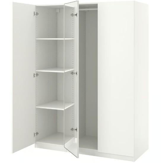 IKEA Wardrobe White / Mirror Glass 150x60x201cm, Ophalen, Met deur(en), Gebruikt, 100 tot 150 cm