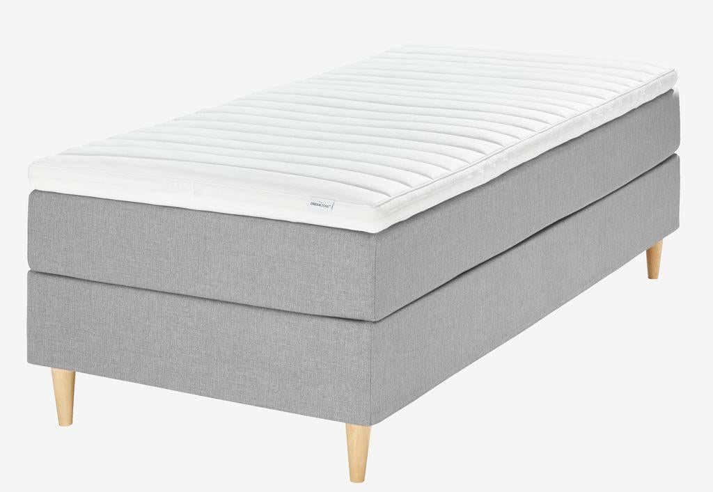 Grijze eenpersoons boxspring, Ophalen, 90 cm, Eenpersoons, Zo goed als nieuw