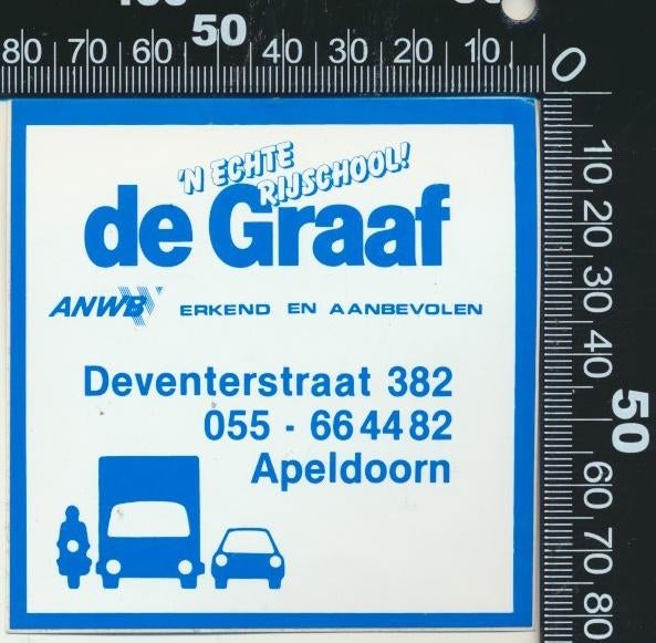 Sticker: Rijschool De Graaf - Apeldoorn, Verzamelen, Stickers, Zo goed als nieuw, Bedrijf of Vereniging, Ophalen of Verzenden