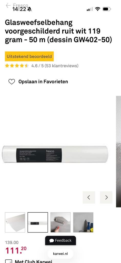 Halve rol Fresco glasweefselbehang - 20m2, Ophalen, 10 tot 25 m²