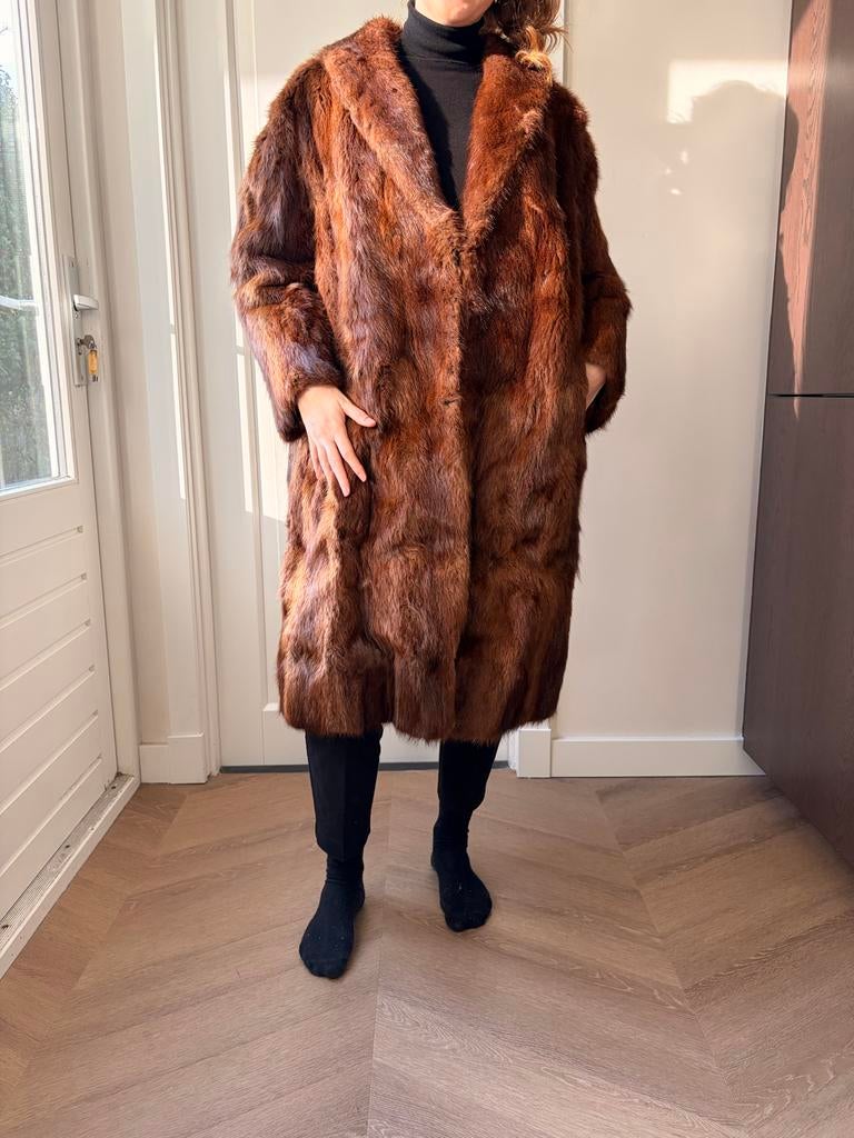 Nertsen lange bontjas, Kleding | Dames, Jassen | Winter, Ophalen of Verzenden, Zo goed als nieuw, Maat 42/44 (L), Bruin