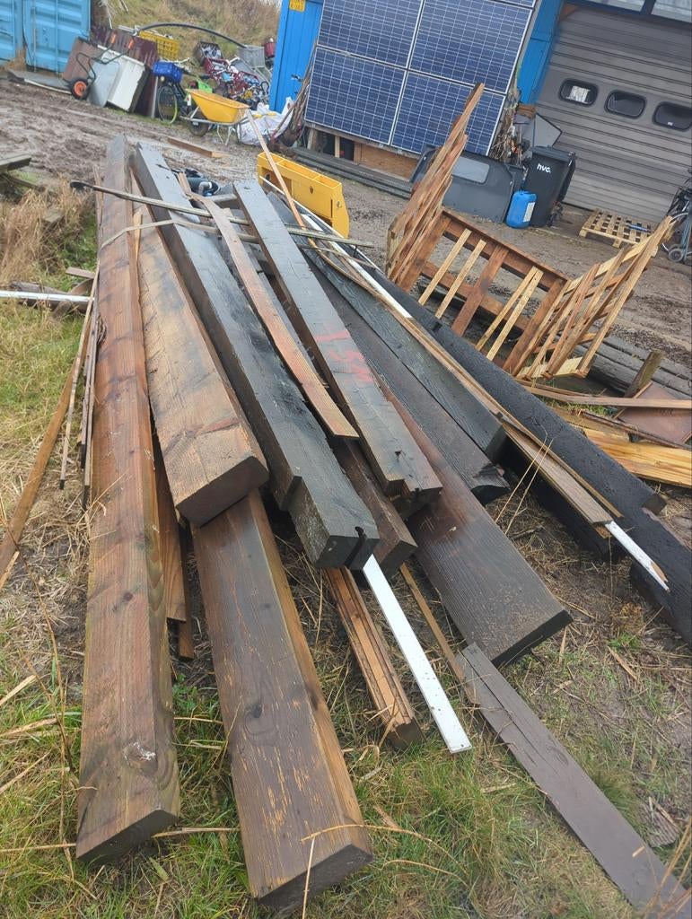 Houten balken, ca. 5 meter lang, Geïmpregneerd, Gebruikt, Ophalen of Verzenden, Balk