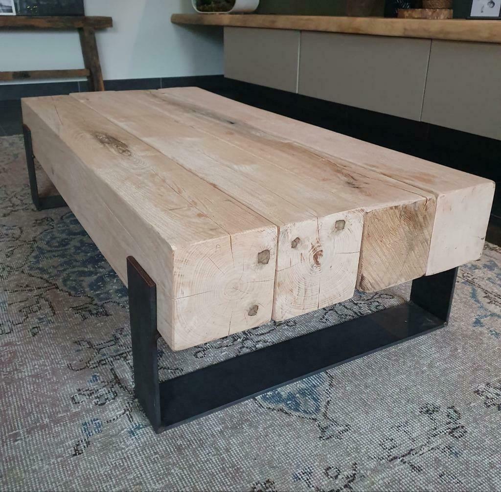 Robuuste balken salontafel (massief eiken)