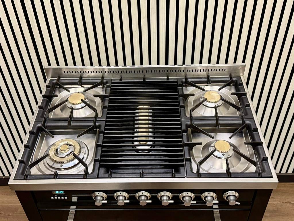 Luxe Boretti Fornuis zwart hoogglans Incl. Afzuigkap 90 cm, Fornello Esperta, Ophalen of Verzenden, Zo goed als nieuw, Energieklasse A of zuiniger