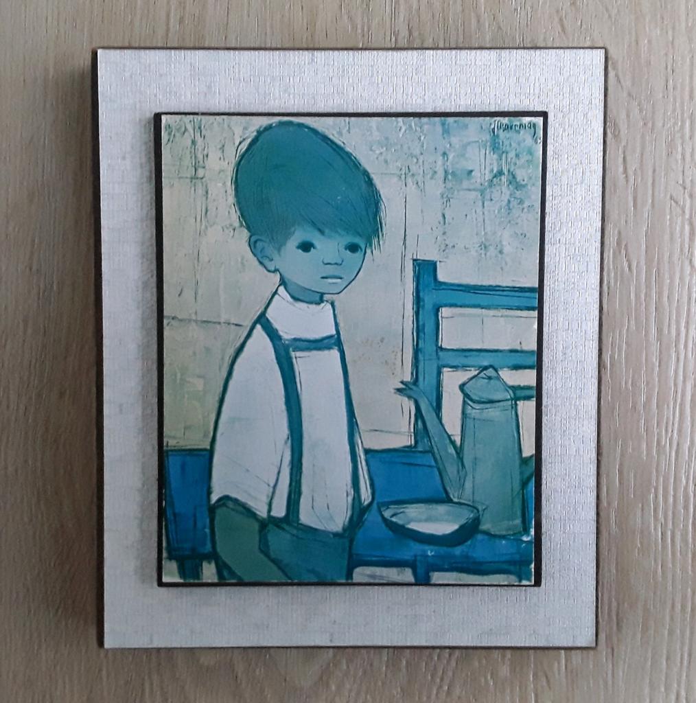Vintage prentje/schilderijtje van jongetje, Jaklien Moerman, Antiek en Kunst, Kunst | Schilderijen | Abstract, Ophalen of Verzenden