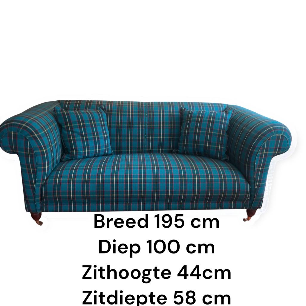 Klassieke Engelse meubelen Sofa groen-gele ruit /Fauteuils., Ophalen, 150 tot 200 cm, Nieuw, 75 tot 100 cm