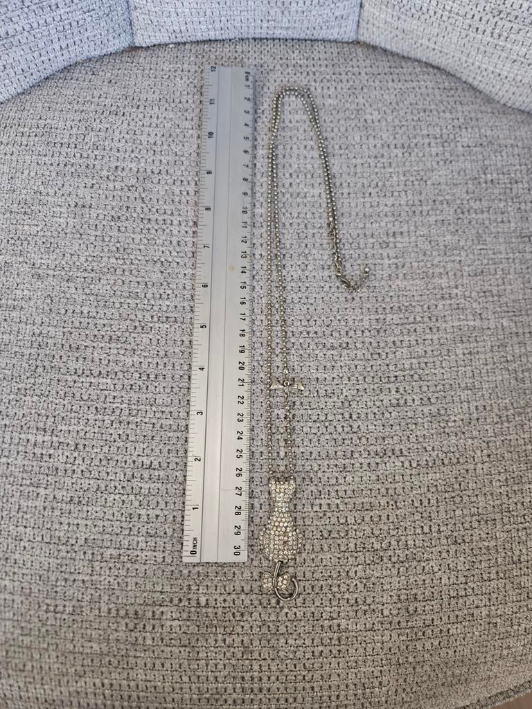 Zilverkleurige ketting met kat hanger, Overige materialen, Gebruikt, Ophalen of Verzenden, Verstelbaar