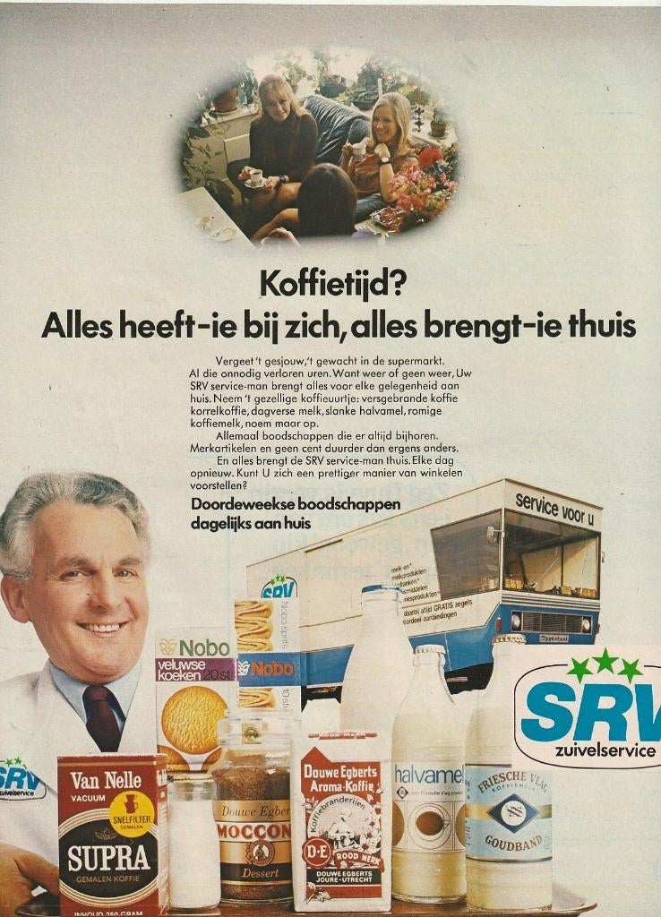 Retro reclame 1972 SRV wagen zuivel & koffie aan huis, Ophalen of Verzenden, Overige typen