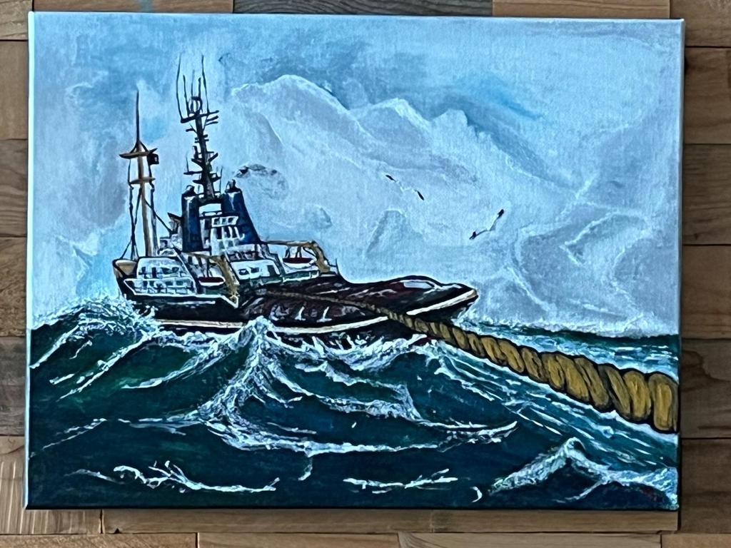 Abstract Smit Sleepboot Schilderij - 30x40cm, Antiek en Kunst, Ophalen of Verzenden