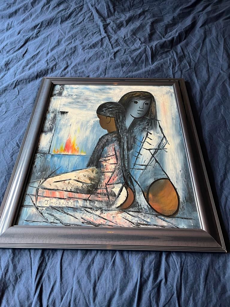 Schilderij met lijst - Jongenize, Antiek en Kunst, Kunst | Schilderijen | Klassiek, Ophalen of Verzenden