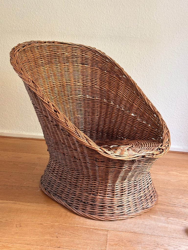 Vintage rieten vleugelfauteuil – jaren '60/'70, Ophalen, Huis en Inrichting