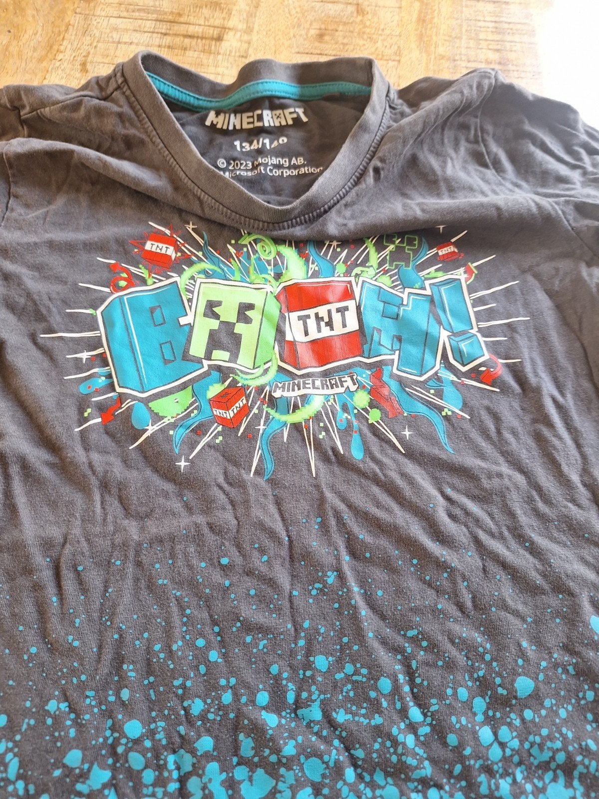Minecraft T-shirt maat 134/140 - Grijs met blauw, Kinderen en Baby's, Gebruikt, Minecraft, Ophalen of Verzenden, Shirt of Longsleeve