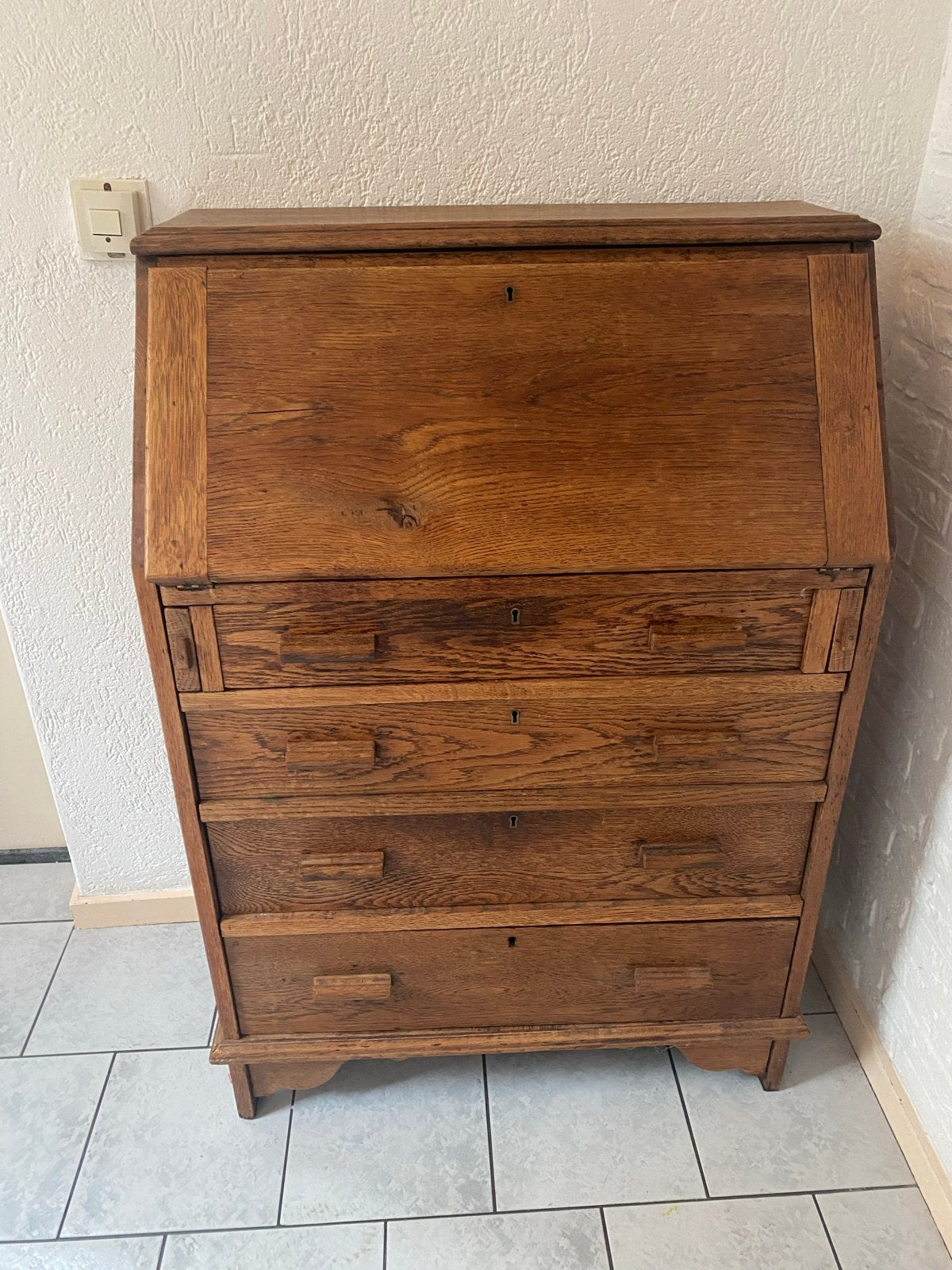 Antiek Eiken Secretaire Bureau met Lades, Antiek en Kunst, Ophalen of Verzenden