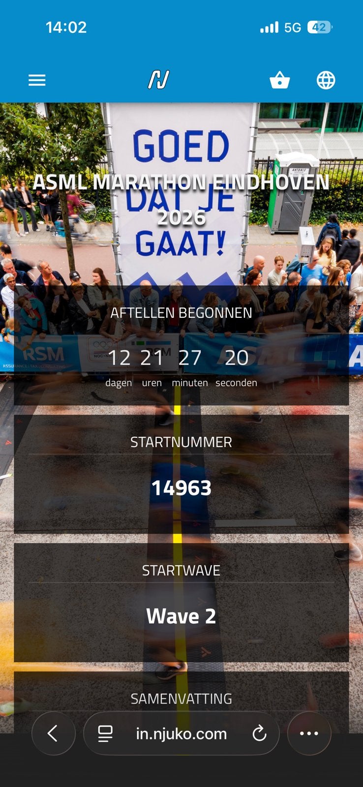 Startbewijs halve marathon eindhoven 11-10, Eén persoon