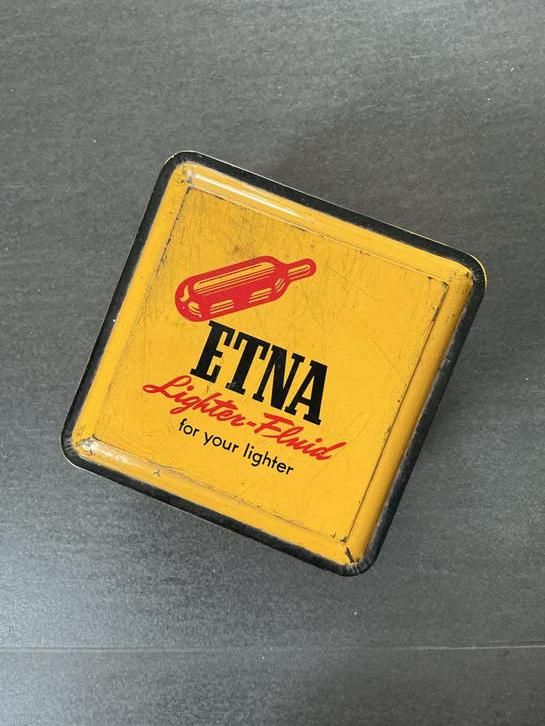 Vintage vierkant blik Etna Lighter-fluid, Ophalen of Verzenden, Gebruikt, Overige, Overige merken