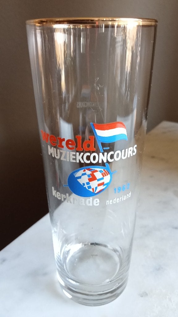 Wereld muziekconcours Kerkrade 1962 Bierglas., Verzamelen, Ophalen of Verzenden, Zo goed als nieuw, Glas of Glazen, Overige merken