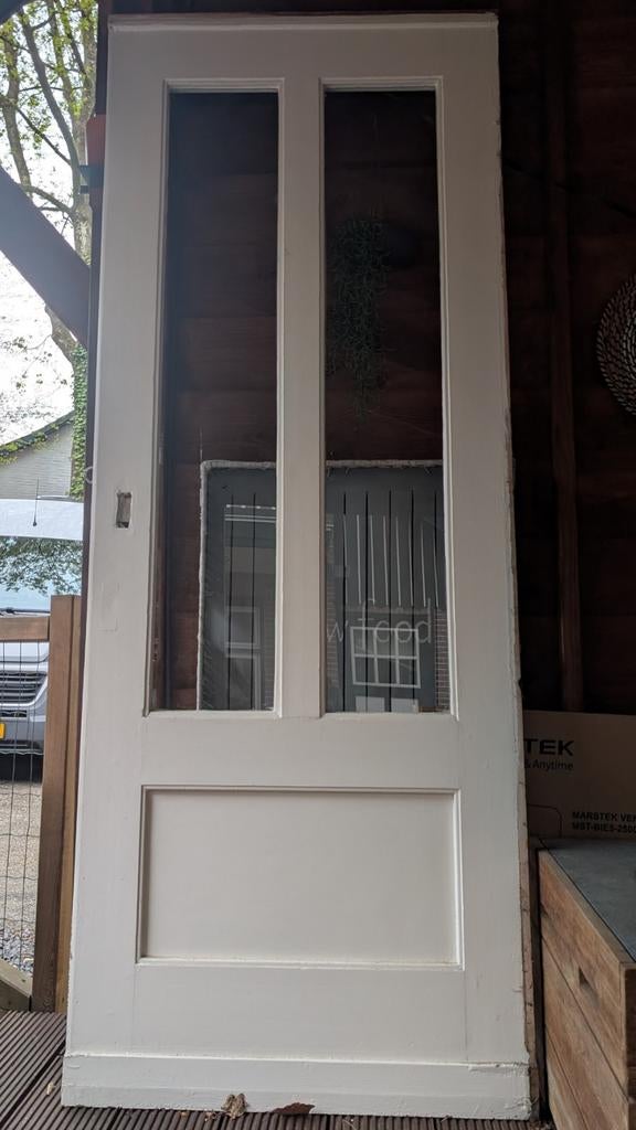 Degelijke houten schuifdeur met glas - 227x87x4 cm, Gebruikt, Inclusief glas, Hout, Ophalen