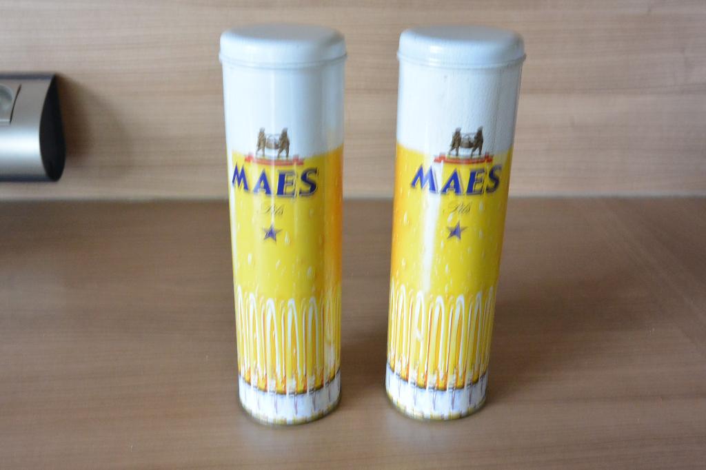2 Blikken pullen voor elk 1 flesje Maes Pils., Verzamelen, Biermerken, Ophalen of Verzenden, Zo goed als nieuw, Pul(len), Overige merken