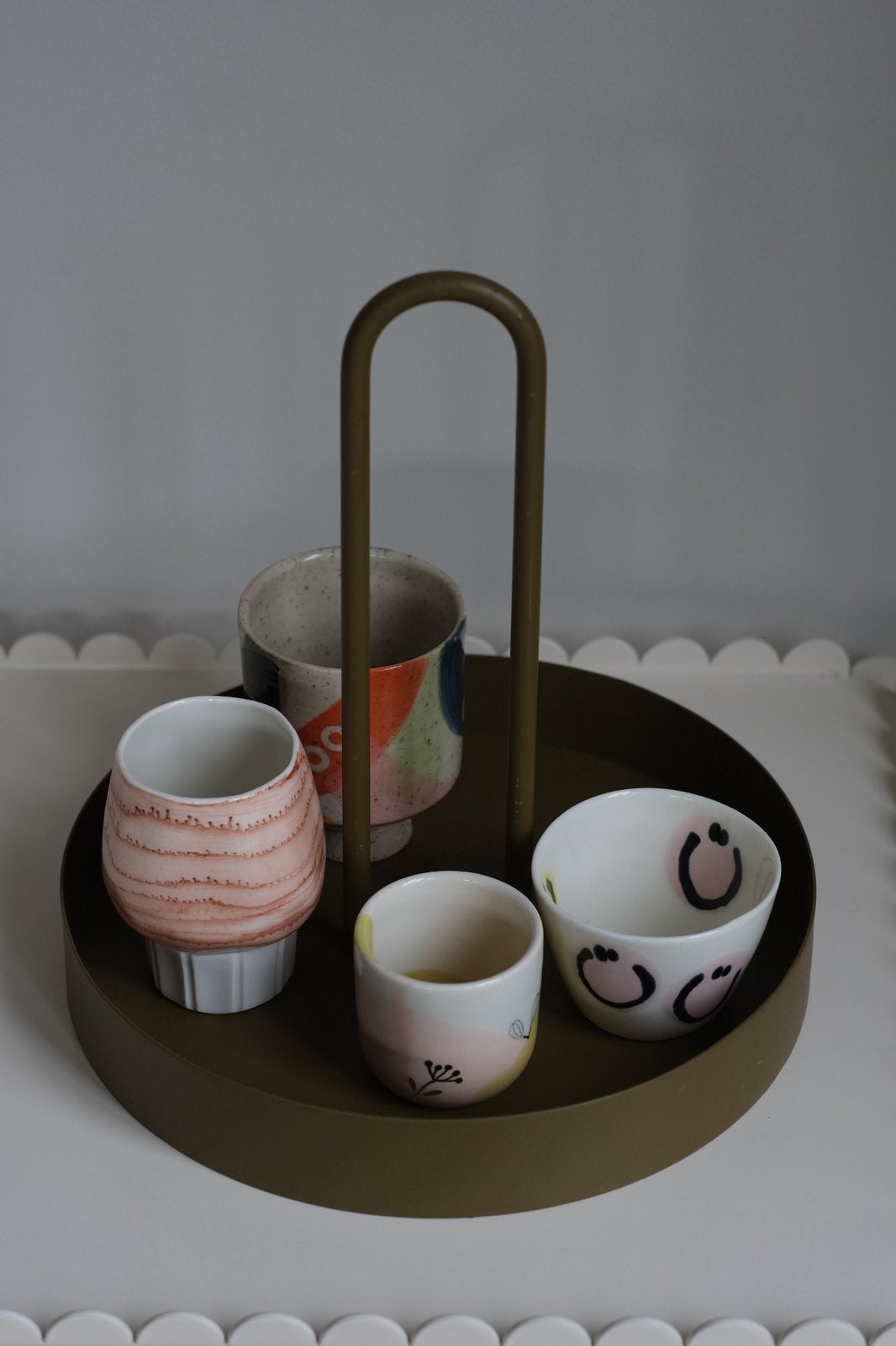 Ferm Living grib tray olijfgroen, Ophalen of Verzenden, Zo goed als nieuw, Rond, Hout