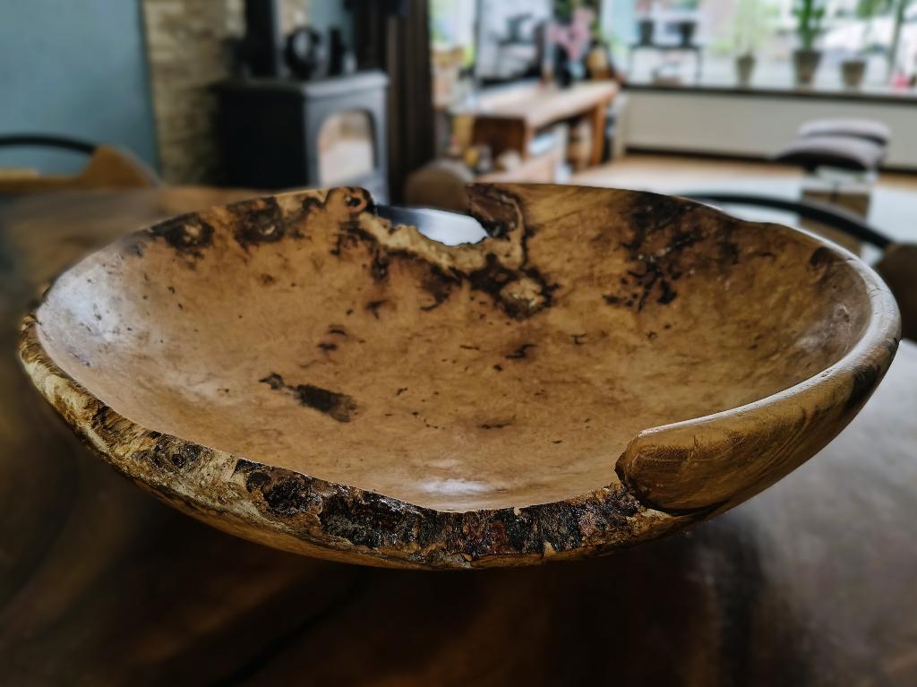 Unieke houten schaal plataan burl - handgemaakt - 34cm #38, Houtatelier M.Y., Info@myhoutatelier.nl, Schaal, Rond