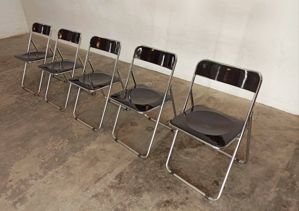 Set van 5 vintage klapstoelen, chroom en zwart, Ophalen, Tweedehands, Vijf, Zes of meer stoelen, Gebruikt