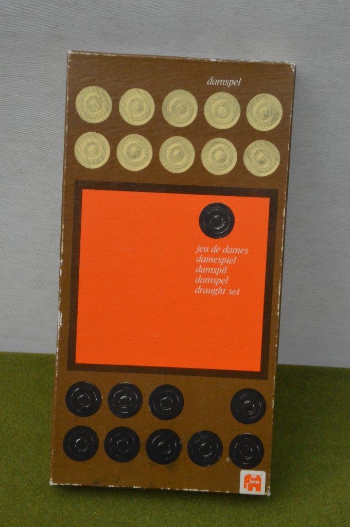 Vintage Jumbo dambord met houten damschijven uit de jaren 70, Een of twee spelers, Ophalen of Verzenden, Gebruikt, Jumbo