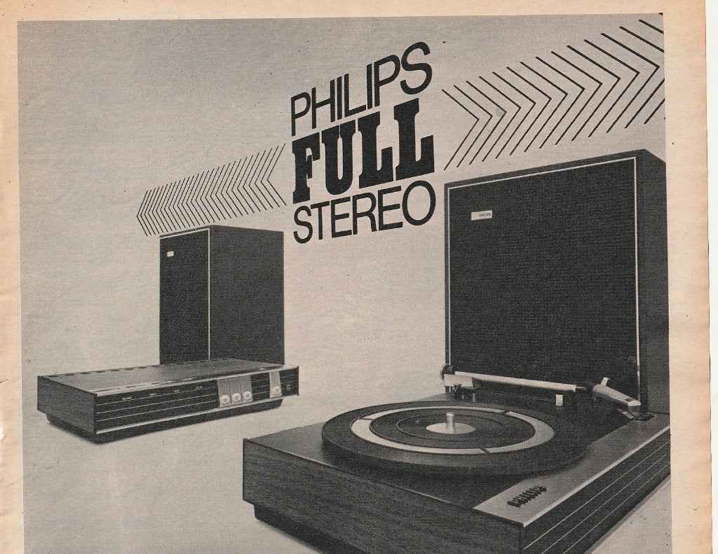 Retro reclame 1971 Philips platenspeler stereo-genoegen, Verzenden, Overige typen