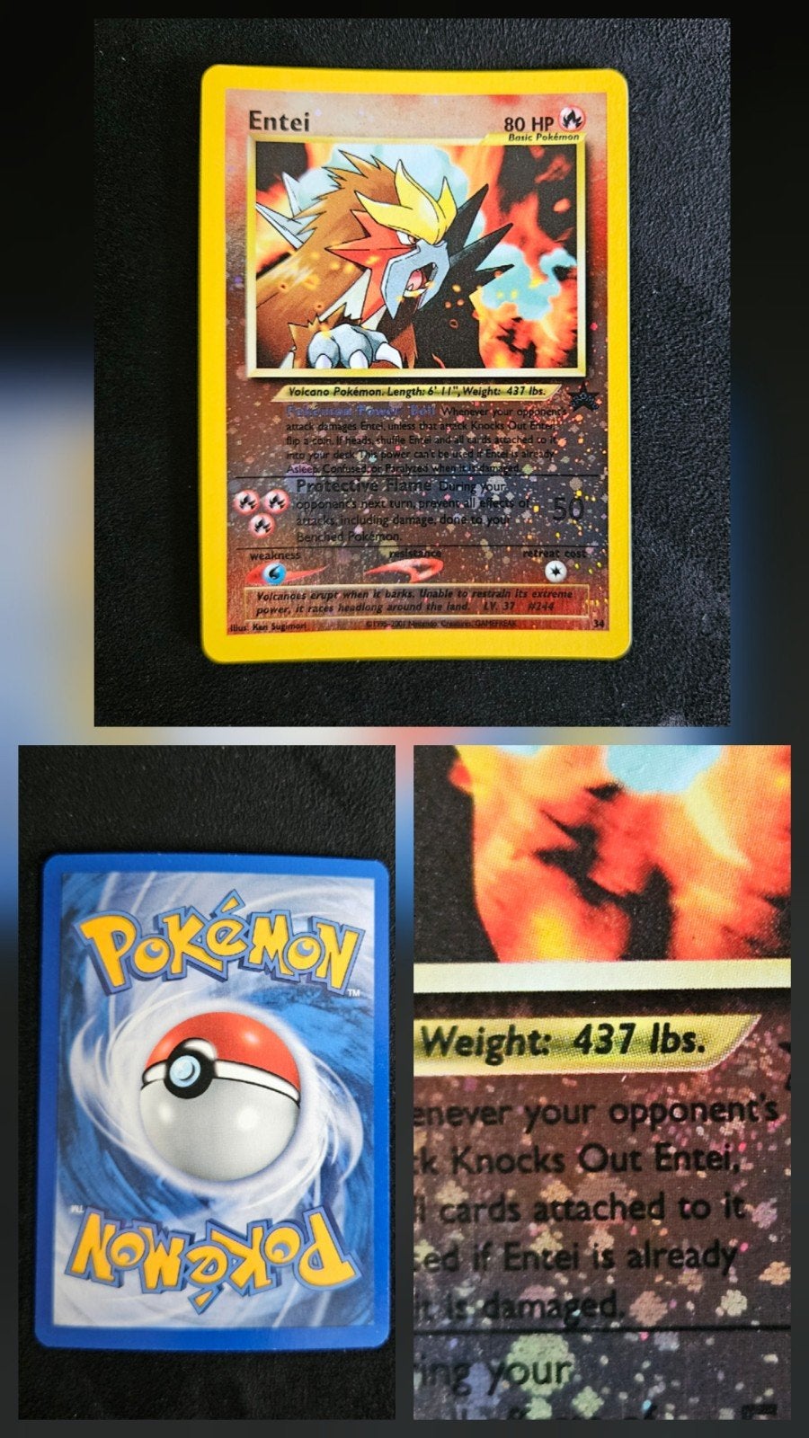 Entei WP 34 Promo Pokémon kaart met swirl, Ophalen of Verzenden, Gebruikt, Losse kaart, Foil