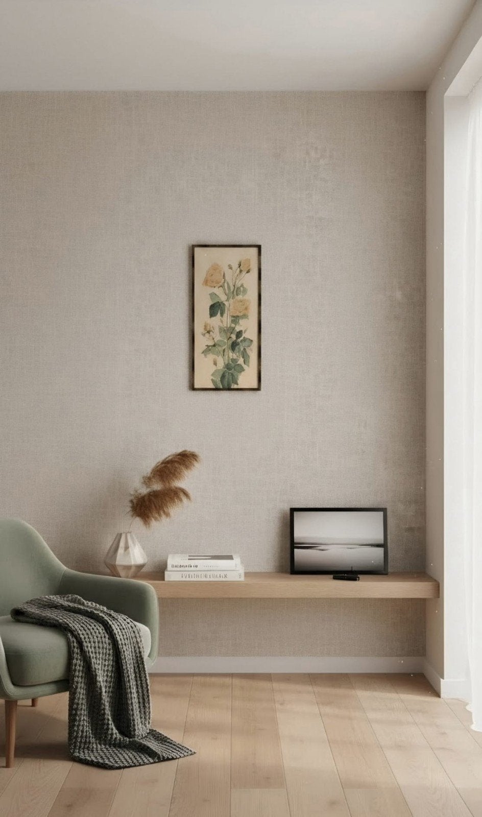 Jaren '60 Retro Schilderij met Rozen - Vintage Kunst, Ophalen, Achter glas, Bloemen
