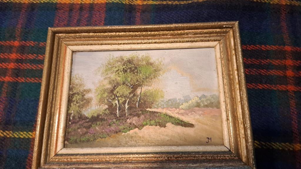 Klein brocant schilderijtje landschap bomen weiland, Ophalen of Verzenden