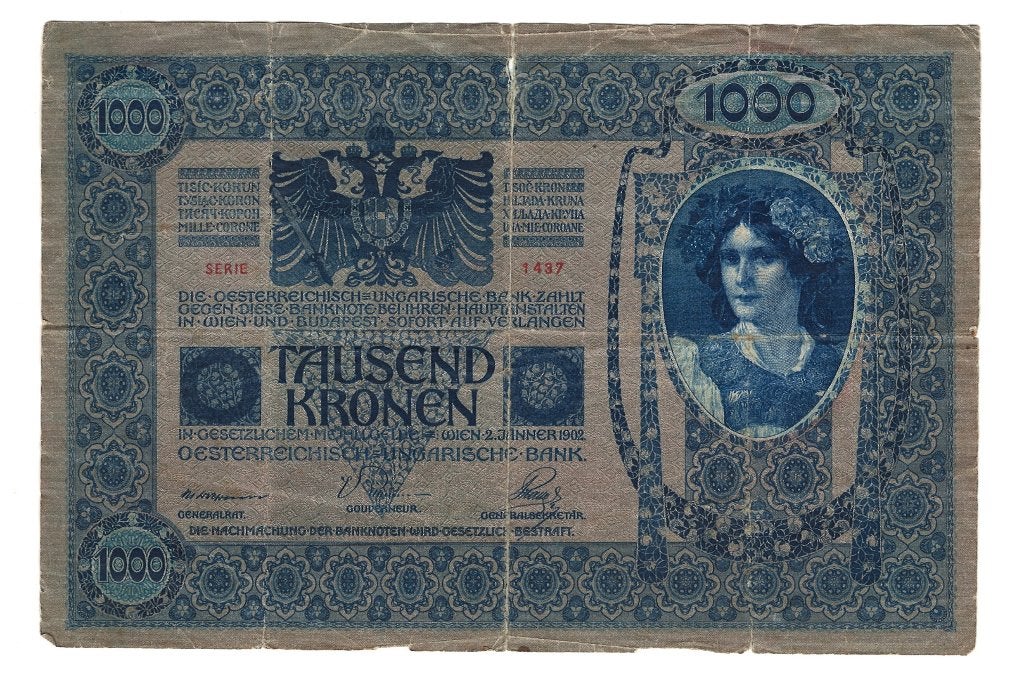 Oud biljet 1000 kronen, Ophalen, Oostenrijk, Los biljet