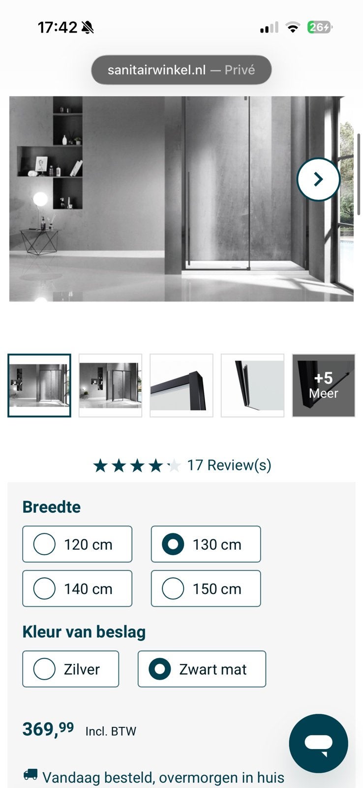 Saniclass Neptune douche schuifdeur 130x200 cm zwart mat, Ophalen of Verzenden, Nieuw