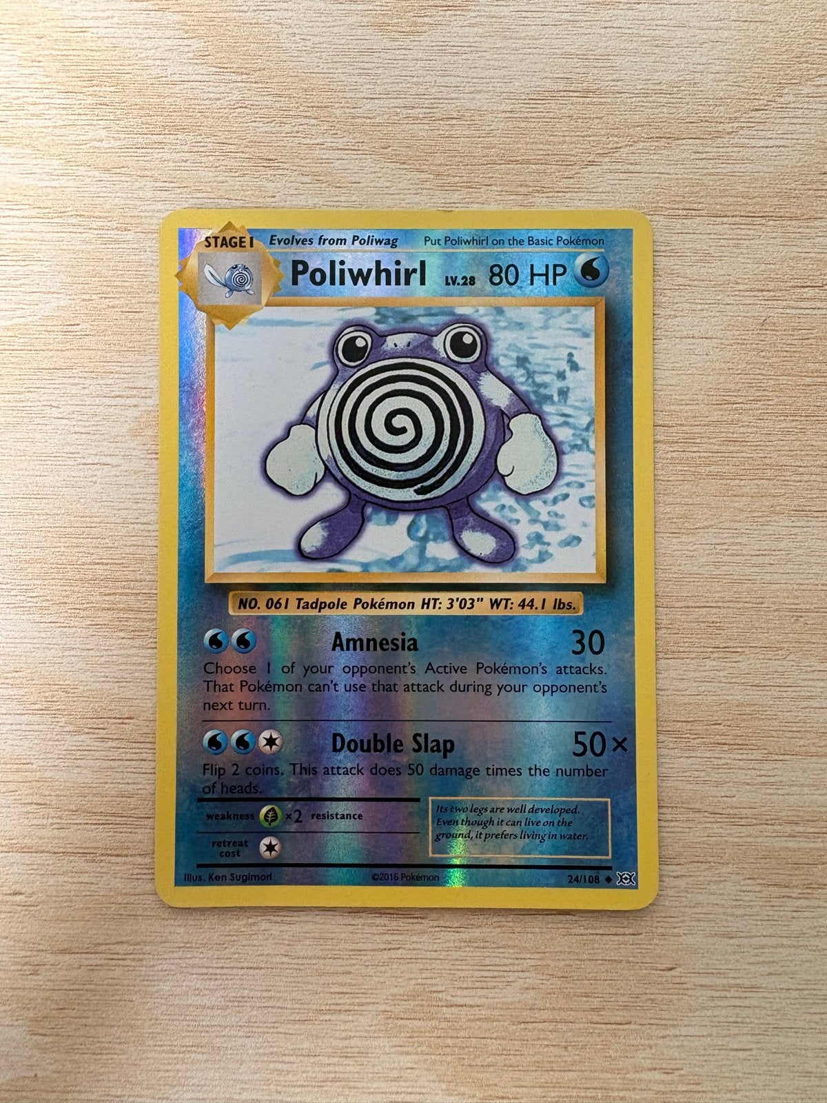 Poliwhirl Pokémon Kaart (reverse holo) - Zo goed als nieuw, Hobby en Vrije tijd, Ophalen of Verzenden, Zo goed als nieuw, Losse kaart
